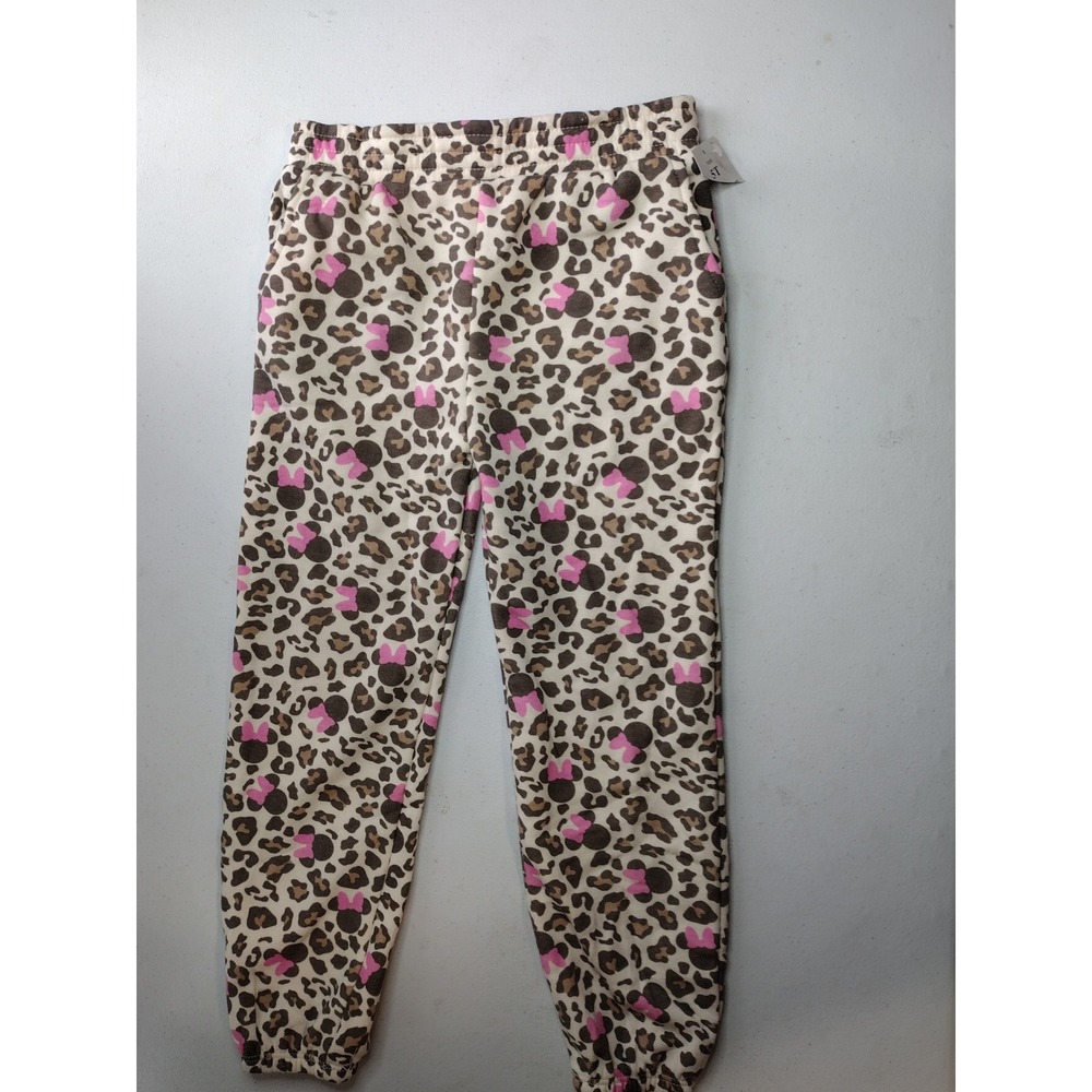 Disney Minnie Mouse Leopard Print Jogger Sweatpants Girls Size 5T Pink Tan Brown